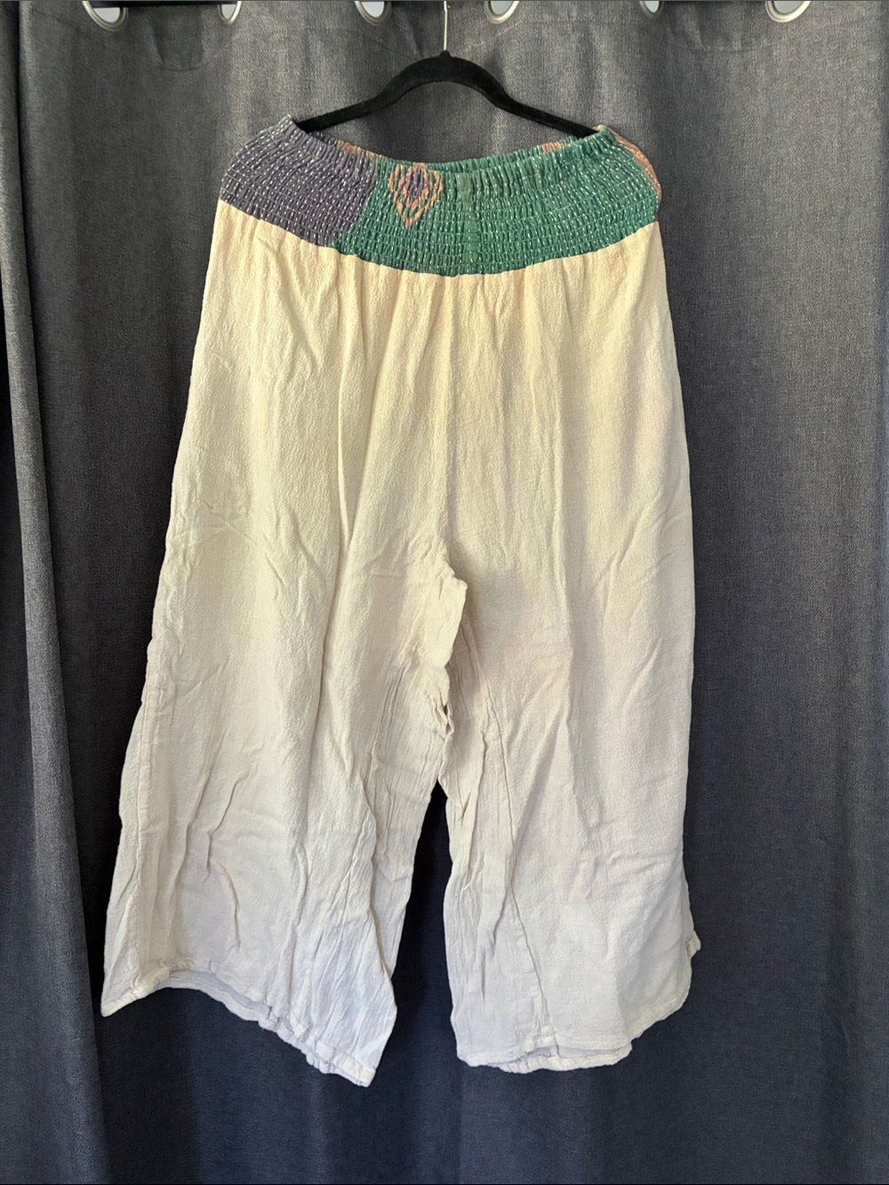 Kantha Bae Bohemian Wide-Leg Pants in Cream- Smocked Waist